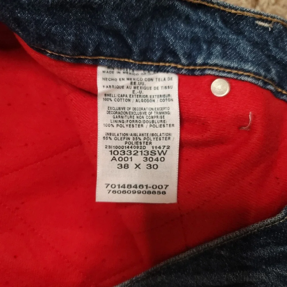 Wrangler Rugged Wear Jeans Mens‎ 38x30 Blue Quilted Red Lined Insulated Denim